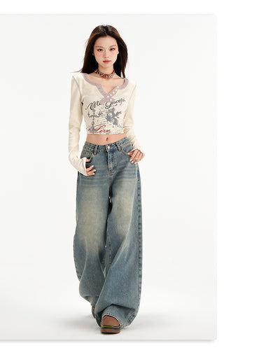 Retro Straight All-matching Loose Drooping Wide Leg Jeans