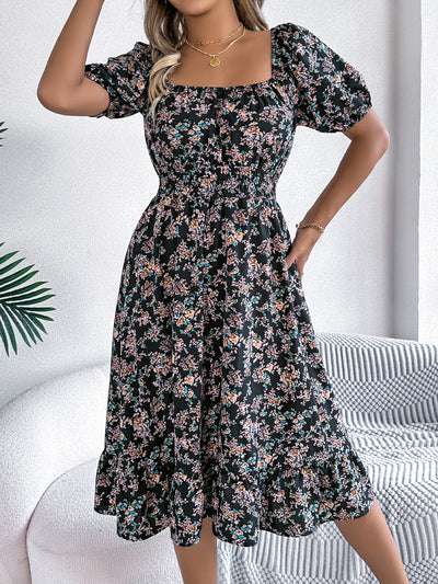 Floral Print Square Collar Dress Summer Fashion Ruffles Dresses Women's Clothing