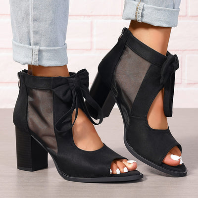 Platform Chunky High Heels Women's Sandals Bow Decoration Open Toe Block Ankle Strap Sandals For Dress Bridal Party Shoes