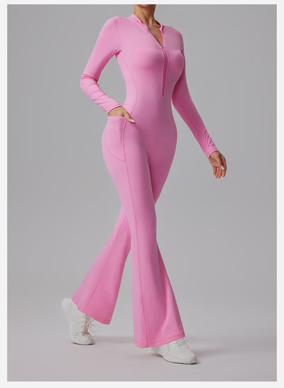 Slim-fit Bare-feel Long-sleeve Yoga Jumpsuit With A Zipper