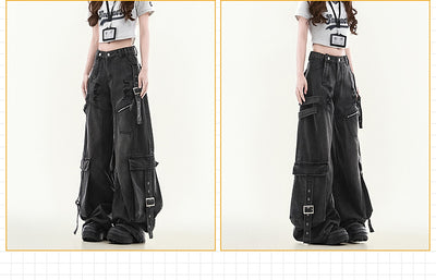 Women's Straight Loose Multi-pocket Cargo Jeans