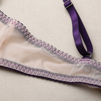 Purple Patchwork Sheer Lace Lingerie Set