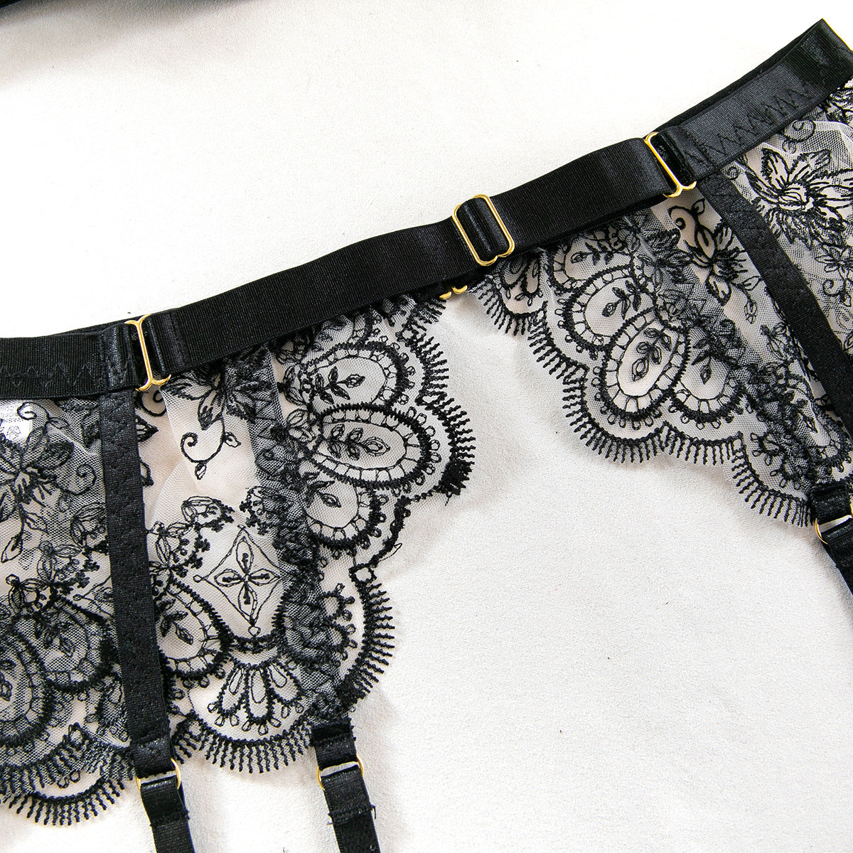Women's Solid Color Heavy Embroidery Sheer Sexy Lingerie Set