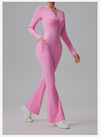 Slim-fit Bare-feel Long-sleeve Yoga Jumpsuit With A Zipper
