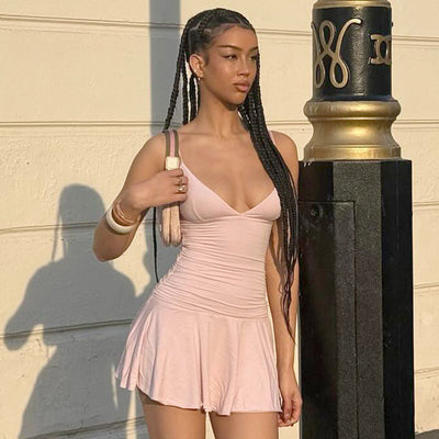 Sexy V-neck Suspender Dress Y2K Fashion Slim Ruffled Short Dresses For Women Clithing