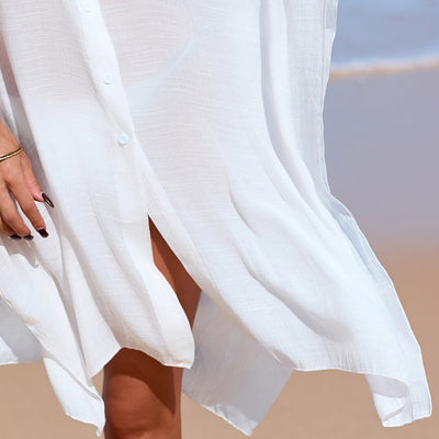 Polo-collar Shirt Bikini Cover-up For Women