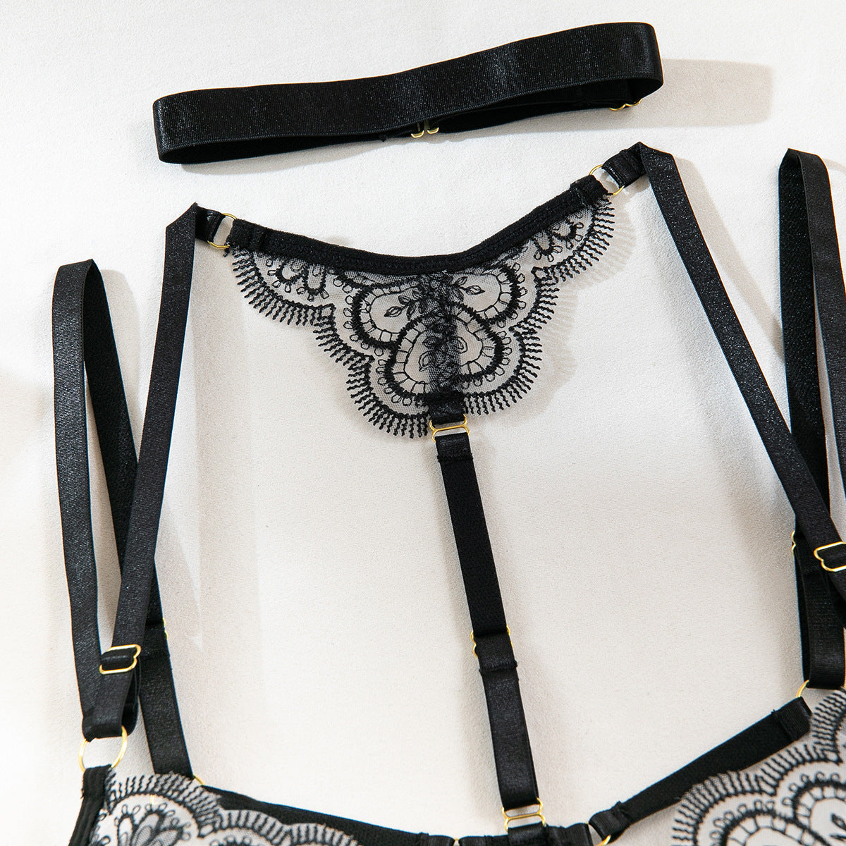 Women's Solid Color Heavy Embroidery Sheer Sexy Lingerie Set