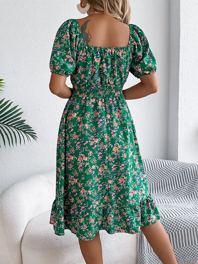 Floral Print Square Collar Dress Summer Fashion Ruffles Dresses Women's Clothing