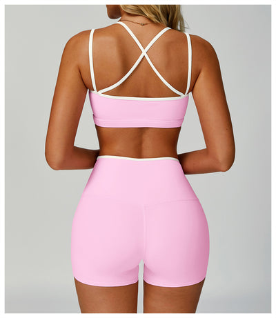 Contrastcolor Trimmed Women's TightfittingBackrevealing Yoga Wear Sports  Outdoor Fitness Set