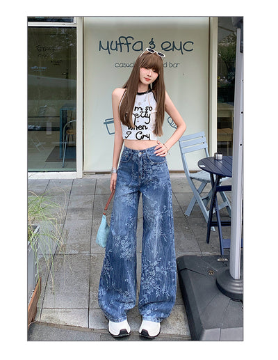 Jacquard Jeans Women's Loose Wide-leg Pants