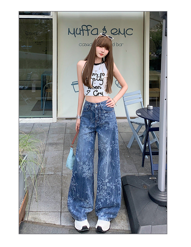 Jacquard Jeans Women's Loose Wide-leg Pants