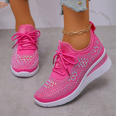 Ins Rhinestone Sneakers Fashion Lace Up Wedges Casual Shoes Women's Daily Commuting Sports Shoes