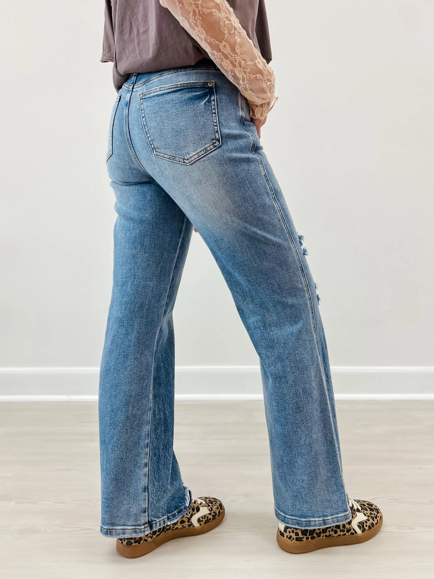 Ripped Jeans Slim-fitting Mid-waist Straight-leg Pants Distressed