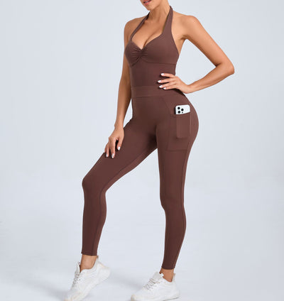 European And American Halter Side Pockets Yoga Jumpsuit