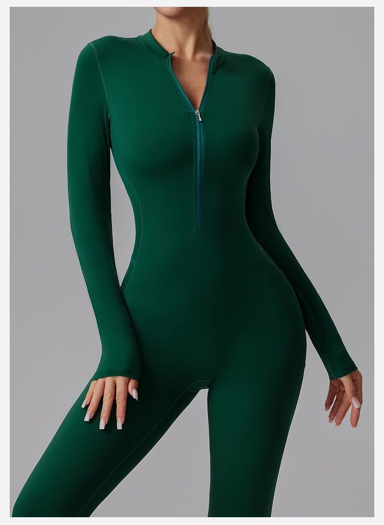 Slim-fit Bare-feel Long-sleeve Yoga Jumpsuit With A Zipper