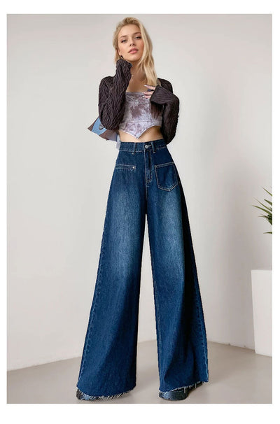 High-waisted Fashionable Wide-leg Flare Jeans For Women