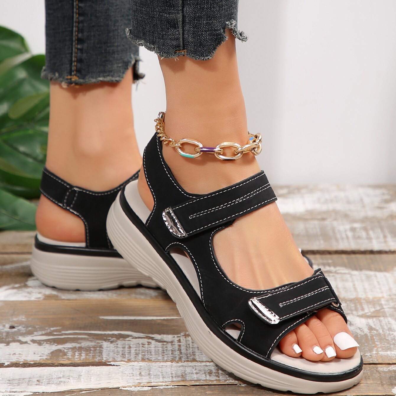 Casual Velcro-design Sandals Summer Comfortable Fish Mouth Sports Sandals Women Lightweight Beach Shoes