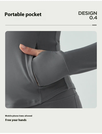Autumn And Winter Nude Feel Slim Fit Slimming Zipper Yoga Clothes Long Sleeve Outdoor Workout Top