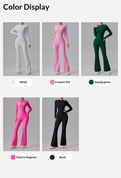Slim-fit Bare-feel Long-sleeve Yoga Jumpsuit With A Zipper