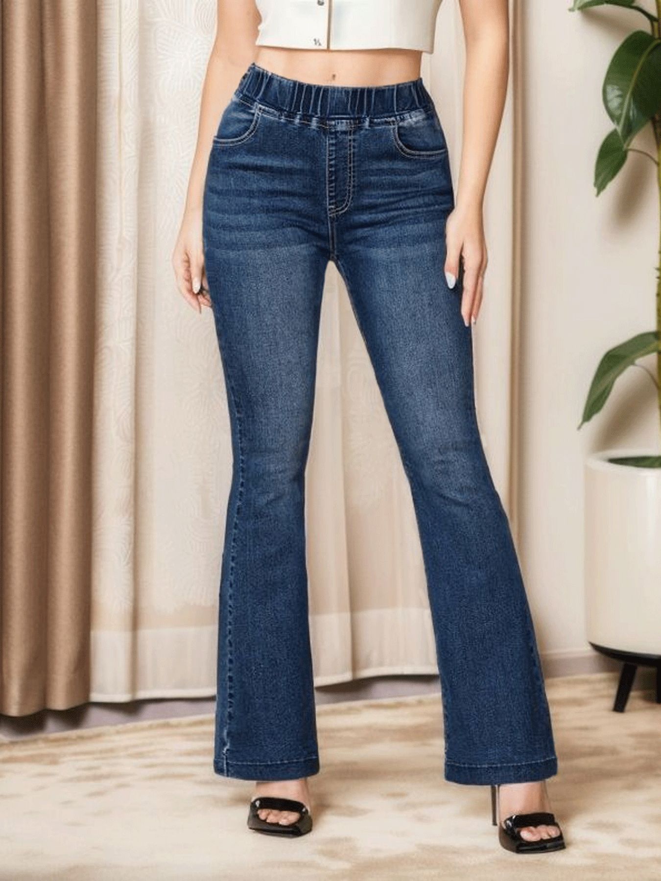 Women's High Stretch Jeans Slim Fit Hip Raise Bootcut Trousers