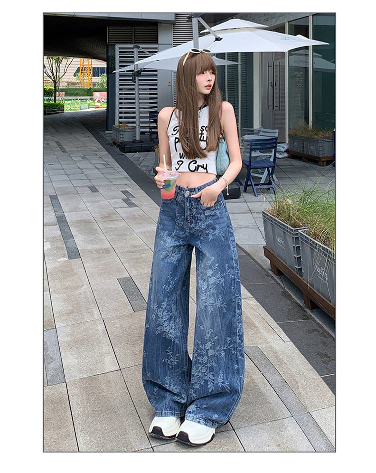 Jacquard Jeans Women's Loose Wide-leg Pants