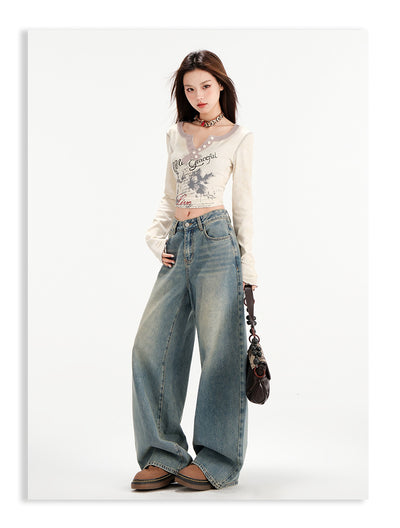 Retro Straight All-matching Loose Drooping Wide Leg Jeans