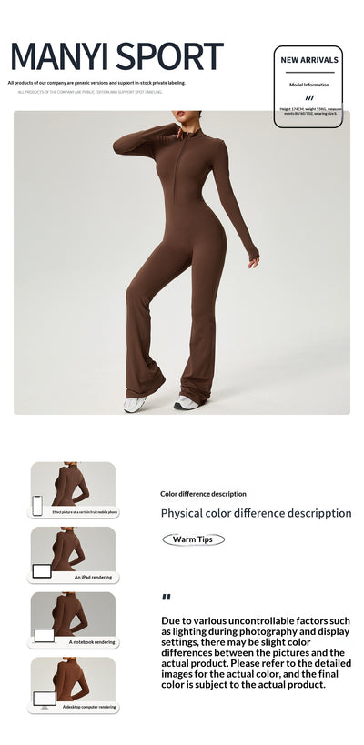 Zip-up Long-sleeve Yoga Bodysuit Fitness And Workout One-piece