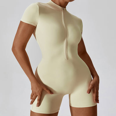 Zipper Short Sleeve Yoga Jumpsuit Women