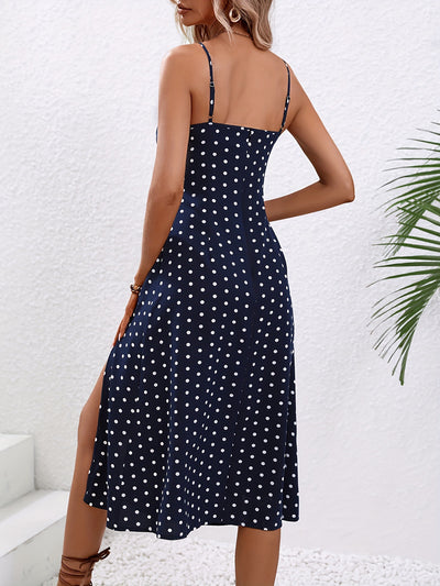 New Polka Dot Print Suspender Dress Summer Sexy Split Long Dresses For Womens Clothing