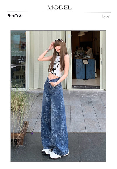 Jacquard Jeans Women's Loose Wide-leg Pants