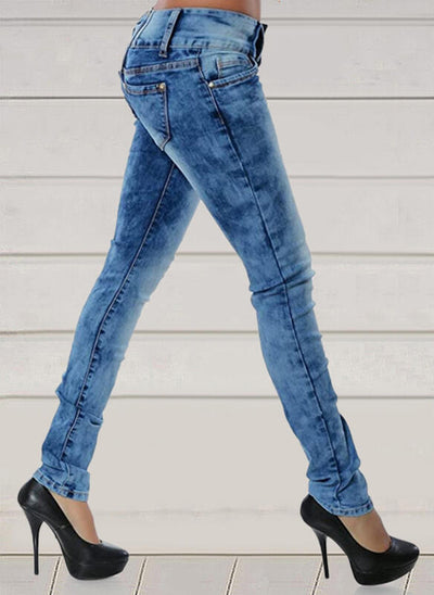Women's Simple Stretch Slim-fit Blue Washed Jeans