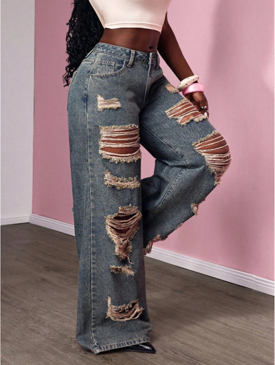 Women's Retro Distressed Kimchi Wide-leg Jeans