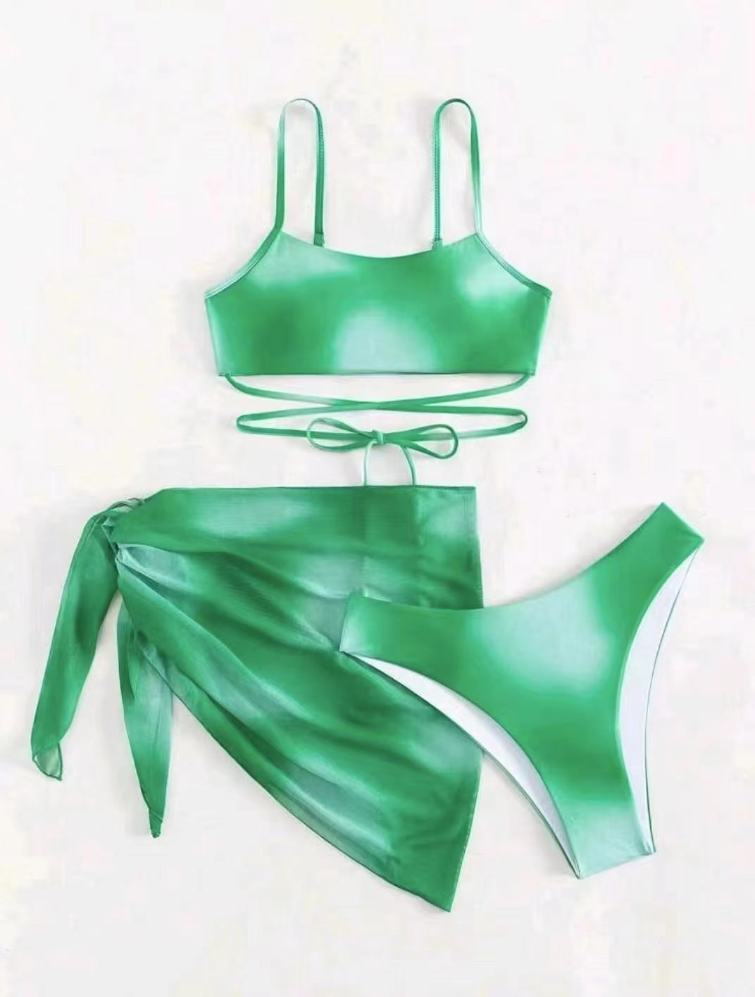 3pcs Tie Dye Print Bikini With Short Skirt Summer Beach Sexy Swimwear Womens Clothing