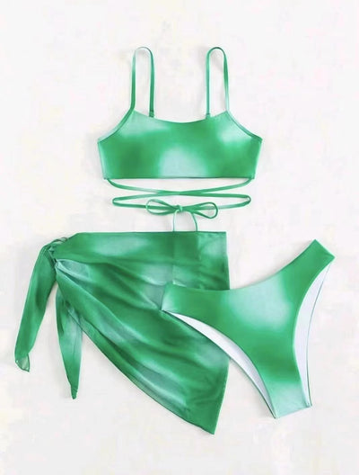 3pcs Tie Dye Print Bikini With Short Skirt Summer Beach Sexy Swimwear Womens Clothing