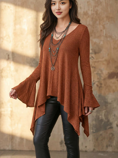 Womens Top With An Irregular Hem And Cuffs