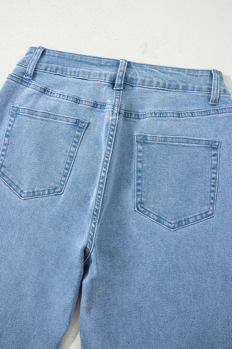 European And American Leisure Versatile High Waist Zipper Jeans