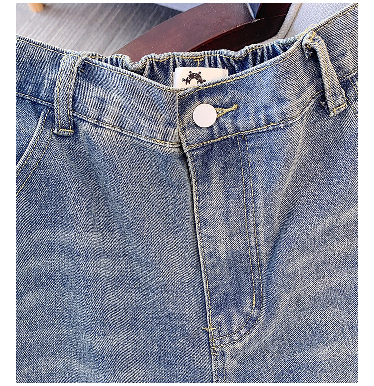 Plus-size Womens Workwear High-waist Straight-leg Denim Jeans