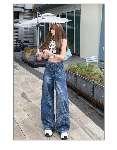 Jacquard Jeans Women's Loose Wide-leg Pants