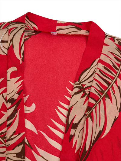 2pcs Casual Holiday Leaves Print Suit Summer Short Sleeve Shirt Top And Drawstring Shorts Sets For Womens Clothing