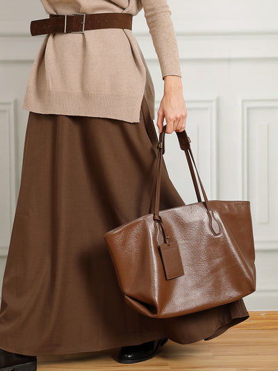 Top-layer Vegetable-tanned Leather Niche Large-capacity Tote Bag