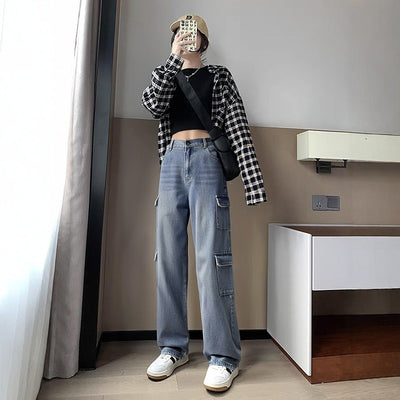 Plus-size Womens Workwear High-waist Straight-leg Denim Jeans