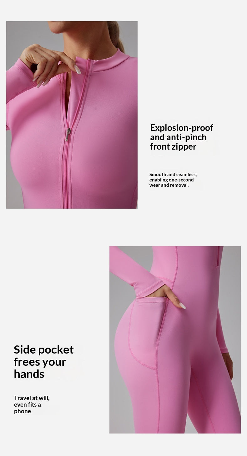 Slim-fit Bare-feel Long-sleeve Yoga Jumpsuit With A Zipper