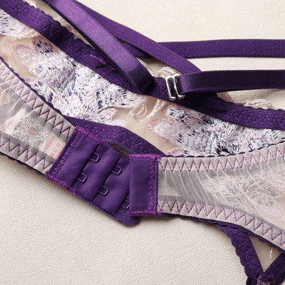 Purple Patchwork Sheer Lace Lingerie Set