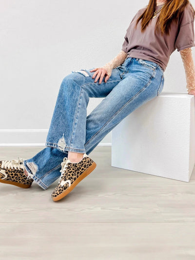 Ripped Jeans Slim-fitting Mid-waist Straight-leg Pants Distressed