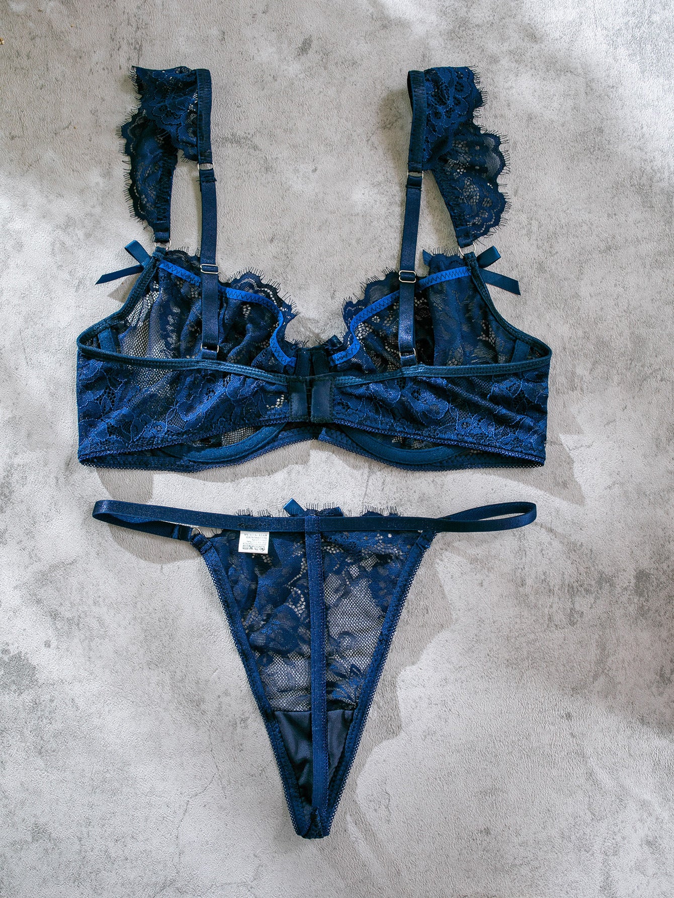 Lace Ruffle-Cuffed Sleeve Bow-Trim Sexy Lingerie Set For Women