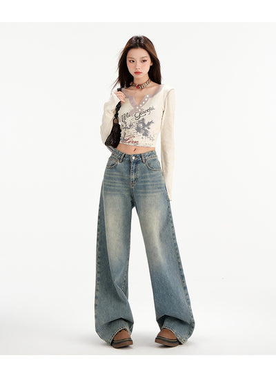 Retro Straight All-matching Loose Drooping Wide Leg Jeans