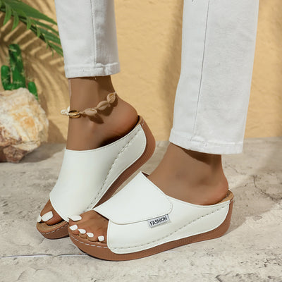 Summer Wedge Slides Slippers Fashion Fish Mouth Thick Bottom Roman Shoes Solid Color Beach Sandals For Women