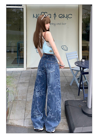 Jacquard Jeans Women's Loose Wide-leg Pants