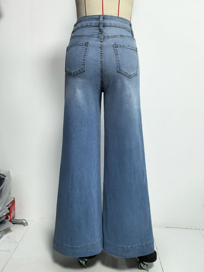 Womens Fashionable Vintage Washed Slim-Fit Jeans