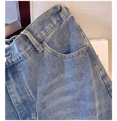 Plus-size Womens Workwear High-waist Straight-leg Denim Jeans